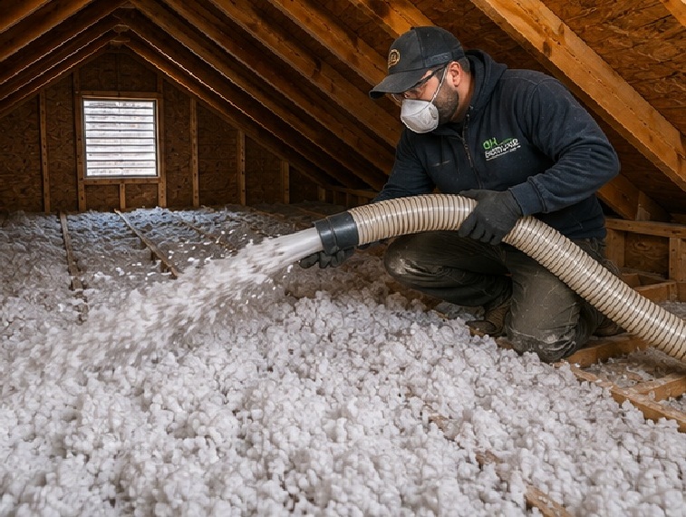 blown-in insulation installation in a Cochranton PA attic